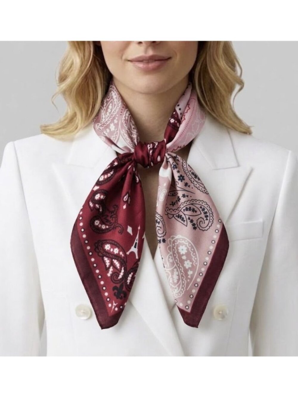 Luxury Silky Square Scarf Bandana Burgundy Geometric Patchwork Vintage Vibes❤️
